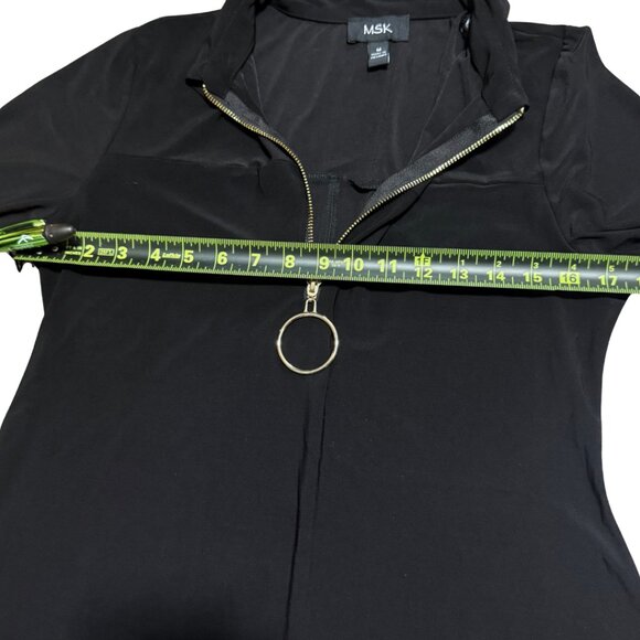 MSK Black Collared Dress | Gold O-Ring Zip Front | Size M | Like New - Picture 9 of 12
